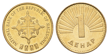Македония 1 денар 2000 год-тип KM 27 латунь UNC 4688-747