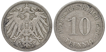 Германия 10 пфеннигов 1900 A KM 12, J. 13 медно-никель 45-1233