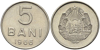 Румыния 5 бани 1966 год тип KM 92 сталь плакированная никелем 4516-533