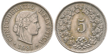Швейцария 5 раппенов 1931 B KM 26 медно-никель 4115-1224