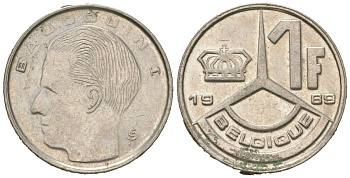 Бельгия 1 франк 1989 Belgique, Бодуэн I (1951-1993) KM 170 железо плакированное никелем aUNC 4618-126