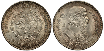 Мексика 1 песо 1964 Хосе Мария Морелос KM 459 серебро XF-UNC 107-1132