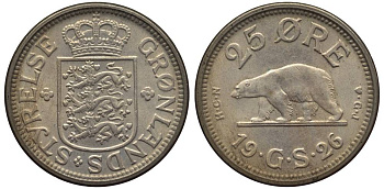 Гренландия 25 эре 1926 NCN; CJ, медведь, датская колония, Кристиан X (1912-1947) KM 5 медно-никель 186-1044