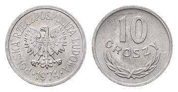 Польша 10 грошей 1974 Y AA47 алюминий UNC 4609-1148
