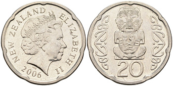 Новая Зеландия 20 центов 2006 Елизавета II (1952-2022), идол Пукаки KM 118а никелированная сталь 4579-1135