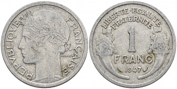 ФРАНЦИЯ 1 ФРАНК 1947 KM 885a.1 алюминий 4546-1232