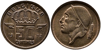 БЕЛЬГИЯ 50 САНТИМОВ 1972 BELGIQUE KM 148.1 бронза 4387-625