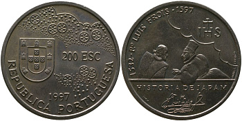 Португалия 200 эскудо 1997 INCM, 400 лет со дня смерти Луиса Фройса KM 698 медно-никель aUNC 4125-433