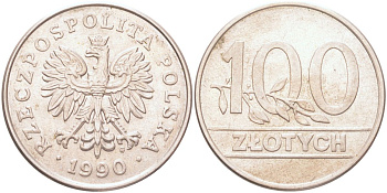 Польша 100 злотых 1990 Y 214 медно-никель aUNC 4122-721