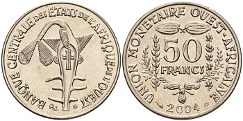 Западная Африка (BCEAO) 50 франков 2004 KM 6 медно-никель UNC 4604-731