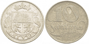 Латвия 10 сантимов 1922 первая Республика (1918-1939) KM 4 никель 3718-247