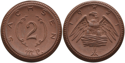 Саксония 2 марки 1921 J. N 56 фарфор 1094-2-53