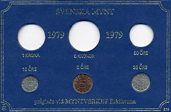 Швеция 5, 10, 25 эре 1979 Карл XVI Густав (1973- ) в картоне набора монетного двора UNC 7-5-7-274