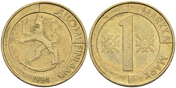 ФИНЛЯНДИЯ 1 МАРКА 1994 M KM 76 алюминиевая бронза 4563-545
