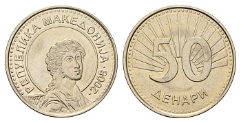 Македония 50 денаров 2008 KM 32 медь цинк никель UNC 212-1131