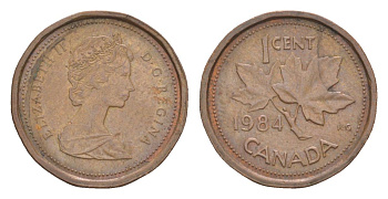 Канада 1 цент 1984 Елизавета II (1952-2022), кленовый лист KM 132 бронза 4630-564