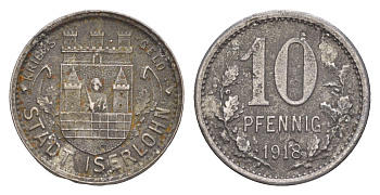Изерлон 10 пфеннигов 1918 Funck 228.8, Men05 12307.15, Men18 15462.15 железо 4448-1137