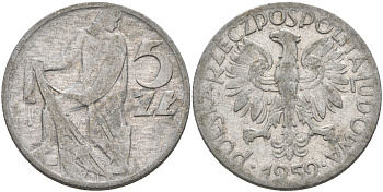 Польша 5 злотых 1959 MW, рыбак KM 47 алюминий 4565-114