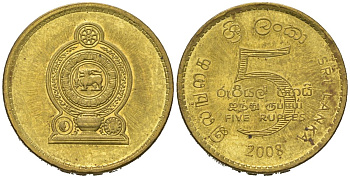 Шри-Ланка 5 рупий 2008 KM 148a сталь плакированная латунью aUNC 4620-217