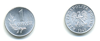 ПОЛЬША 1 ГРОШ 1949 KM 39 алюминий UNC 176-741