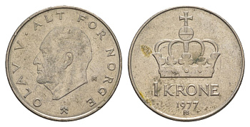 Норвегия 1 крона 1977 Улаф V (1957-1991) KM 419 медно-никель 4635-713