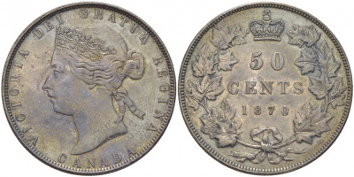Канада 50 центов 1870 Виктория KM 6 серебро XF 00-814-37