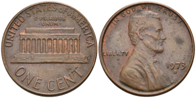 США 1 цент 1973 D, Линкольн КМ 201 медь цинк 4567-612