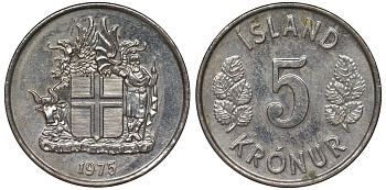 Исландия 5 крон 1975 KM 18 медно-никель 4128-656