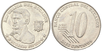 Эквадор 10 сентаво 2000 KM 106 нержавеющая сталь 4611-867