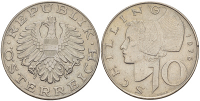 АВСТРИЯ 10 ШИЛЛИНГОВ 1976 KM 2918 никель плакированный медно-никелем 67-654