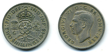 Великобритания 2 шиллинга (флорин) 1948 Георг VI (1936-1952) КМ 865, Spink 4102 медно-никель 4110-1424