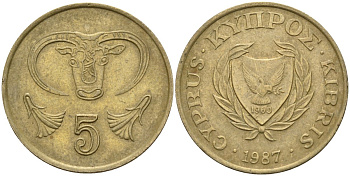 Кипр 5 центов 1987 KM 55.2 никель латунь 4141-934
