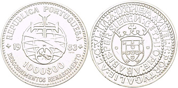 Португалия 1000 эскудо 1983 XVII выставка европейского искусства KM 622 серебро 413-1141