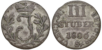 Берг 3 штубера 1806 Sr, Иоахим Мюрат (1806-1808) KM 10 серебро    188-131