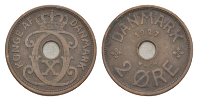 Дания 2 эре 1927 HCN, Кристиан X (1912-1947) KM 827 бронза 4639-723