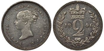 Великобритания 2 пенса 1846 Виктория (1837-1901) Spink 3919, KM 729 серебро PROOFLIKE 1524-441