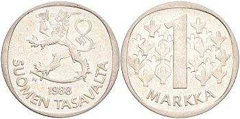 ФИНЛЯНДИЯ 1 МАРКА 1988 M KM 49а медно-никель 4556-745
