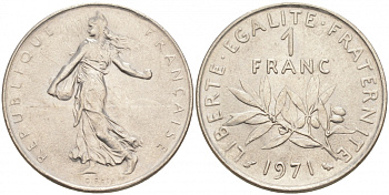 ФРАНЦИЯ 1 ФРАНК 1971 СЕЯТЕЛЬ KM 925.1 никель 68-115