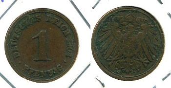 ГЕРМАНИЯ 1 ПФЕННИГ 1904 F KM 10, J. 10 медь 701-224