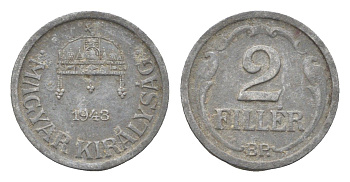 Венгрия 2 филлера 1943 BP KM 519 цинк 4665-549