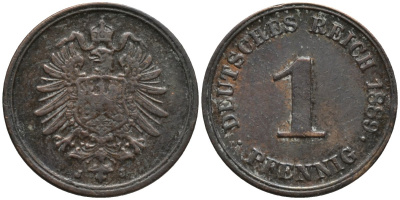 Германия 1 пфенниг 1888 J, старогербовка KM 1 медь 44-1226