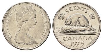 Канада 5 центов 1975 Елизавета II (1952-2022), бобр KM 60.1 никель 4689-413