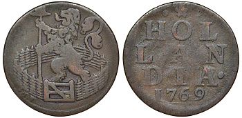 Голландия (Holland), Нидерланды 1 дуит 1769 KM 80 медь 259-445
