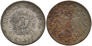 Германия 5 пфеннигов 1916 D KM 19, J. 297 железо 4151-564