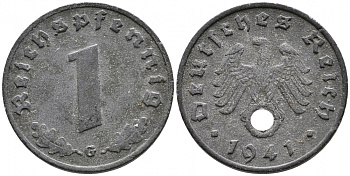 ГЕРМАНИЯ 1 РЕЙХСПФЕННИГ 1941 G KM 97, J 369 цинк 4528-263
