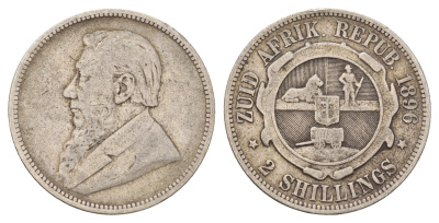 ЮАР 2 шиллинга 1896 ZAR, Трансвааль, Крюгер KM 6 серебро 1531-1421