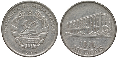 Мозамбик 1000 метикалей 1994 KM 122 никелированная сталь 4162-721