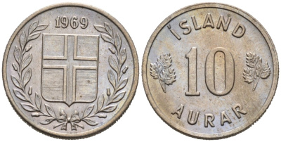 Исландия 10 эйре 1969 KM 10 медно-никель 4564-633