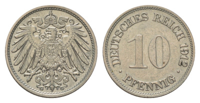 Германия 10 пфеннигов 1912 G, Вильгельм II (1888-1918) KM 12, J. 13 медно-никель aUNC 4625-1029