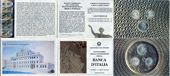 Италия официальный набор из 3 монет (100, 200 и 500 лир) 1993 100 лет банку Италии KM 171, 172, 173 серебро 3-4-4-11